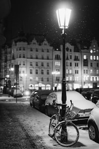 lighted light post during winter